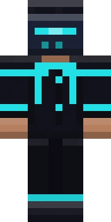 The Neon Hacker Minecraft skin shown flat from the front, the sci-fi outfit as it sits in the skin file