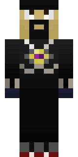 The Minecraft skin worn by AntVenom, shown flat from the front: a black 64x64 skin on the alex model with 61 distinct colours