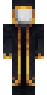 The Minecraft skin worn by Bionic, shown flat from the front: a black 64x64 skin on the alex model with 45 distinct colours