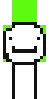 The Minecraft skin worn by Dream, shown flat from the front: a green and white 64x64 skin on the alex model with 3 distinct colours