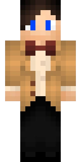 The Minecraft skin worn by Eret, shown flat from the front: a orange and black 64x64 skin on the alex model with 200 distinct colours