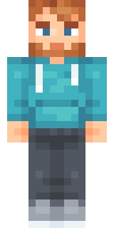 The Minecraft skin worn by fWhip, shown flat from the front: a cyan and grey 64x64 skin on the alex model with 26 distinct colours