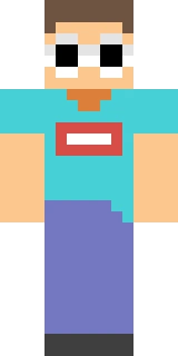 The Minecraft skin worn by GeorgeNotFound, shown flat from the front: a orange and cyan 64x64 skin on the steve model with 17 distinct colours