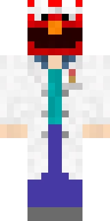 The Minecraft skin worn by Grumm, shown flat from the front: a red and blue 64x64 skin on the steve model with 672 distinct colours