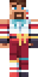 The Minecraft skin worn by HBomb94, shown flat from the front: a red and white 64x64 skin on the steve model with 119 distinct colours