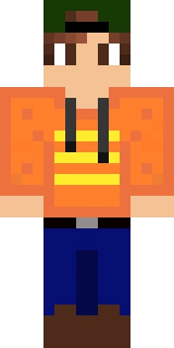 The Minecraft skin worn by JoeHills, shown flat from the front: a blue and orange 64x64 skin on the steve model with 48 distinct colours