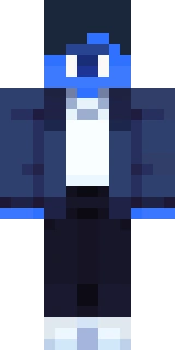 The Minecraft skin worn by Krinios, shown flat from the front: a blue and black 64x64 skin on the steve model with 69 distinct colours