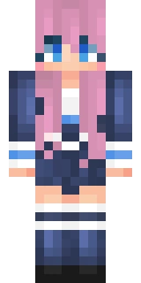 The Minecraft skin worn by LDShadowLady, shown flat from the front: a pink and blue 64x64 skin on the alex model with 148 distinct colours