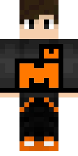 The Minecraft skin worn by Mineplex, shown flat from the front: a black and orange 64x64 skin on the steve model with 64 distinct colours