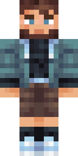 The Minecraft skin worn by MythicalSausage, shown flat from the front: a cyan and red 64x64 skin on the steve model with 51 distinct colours