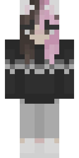 The Minecraft skin worn by Nihachu, shown flat from the front: a black and grey 64x64 skin on the alex model with 39 distinct colours