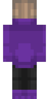 The back of the Minecraft skin worn by Purpled, shown flat with the same pixels the game wraps around the back of the player model