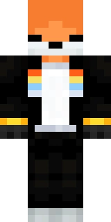 The Minecraft skin worn by SystemZee, shown flat from the front: a black and orange 64x64 skin on the steve model with 137 distinct colours