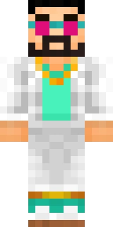 The Minecraft skin worn by VintageBeef, shown flat from the front: a white and cyan 64x64 skin on the steve model with 354 distinct colours