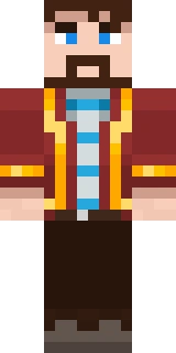 The Minecraft skin worn by Xephos, shown flat from the front: a orange and red 64x64 skin on the steve model with 31 distinct colours