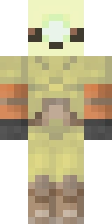 The Minecraft skin worn by Xisuma, shown flat from the front: a yellow and green 64x64 skin on the steve model with 300 distinct colours